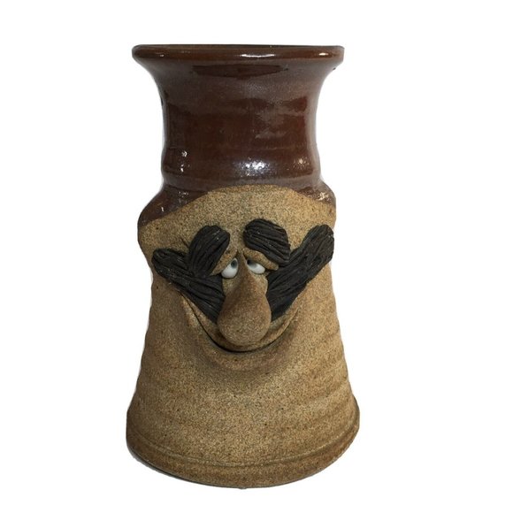 Mug Man Smiling Art Studio Pottery 3-D Face Glazed Stoneware Cup Mustache Nose - Picture 2 of 12